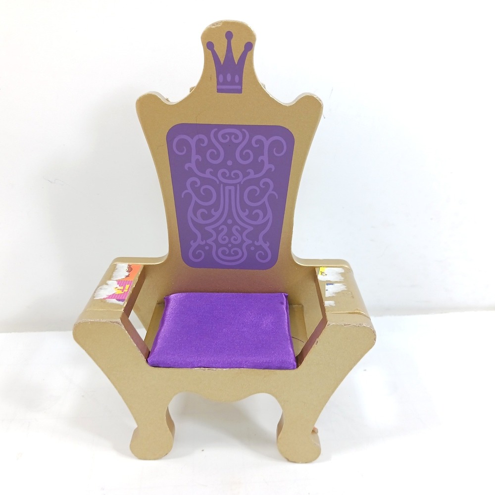 Gold Purple Wooden Doll Throne Chair Crown Motif with Stickers 8 Inch